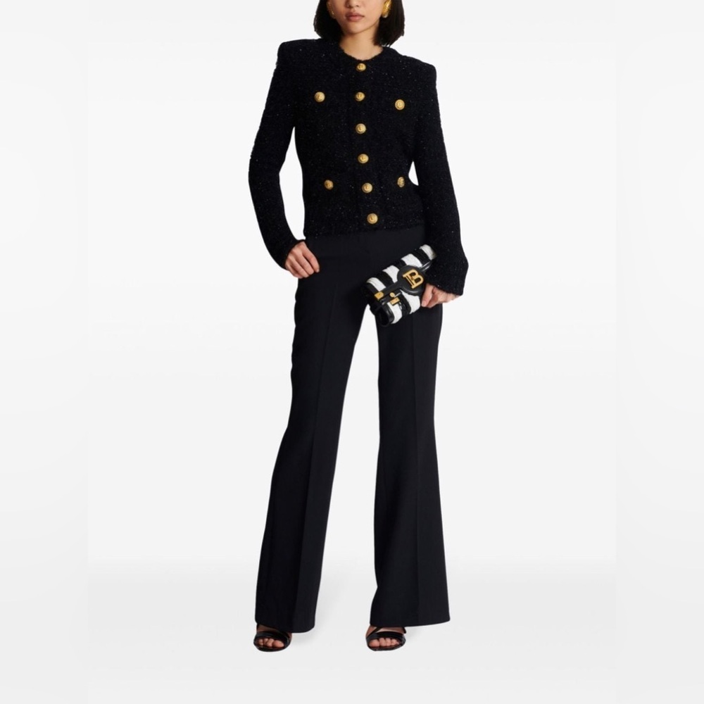 BALMAIN GOLD-BUTTON TWEED LUREX JACKET FOR WOMEN Size FR 42 - Picture 10 of 15